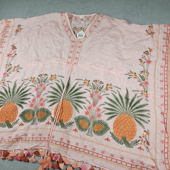 Spartina 449 Beach Cover-Up Women's OS Alljoy Pineapple Embroidered Linen Blend - Picture 4 of 11